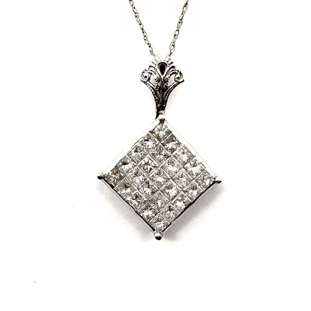 Invisible Set Diamond Shape Pendant (WG) - Ryu's Jewelry
